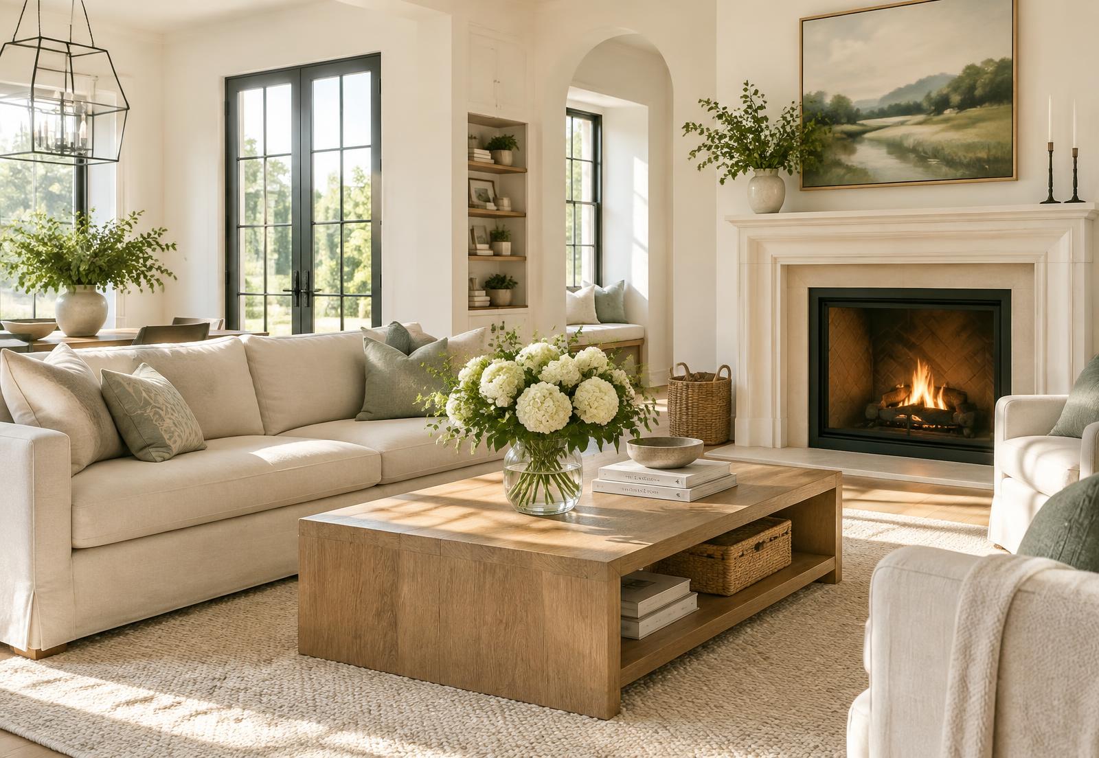 Bright, beautifully clean living room in an upscale home